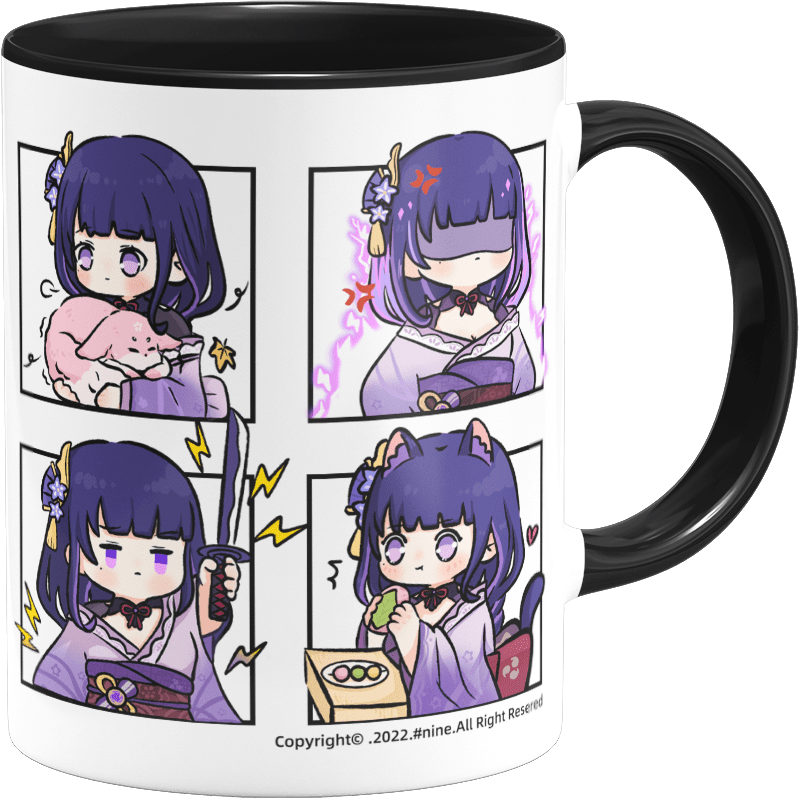 Genshin Impact Comic Style Cute Character Ceramics Mug - Raiden Shogun (4 Frames) - Teyvat Tavern - Genshin Impact & Honkai Star Rail & 3Z Merch