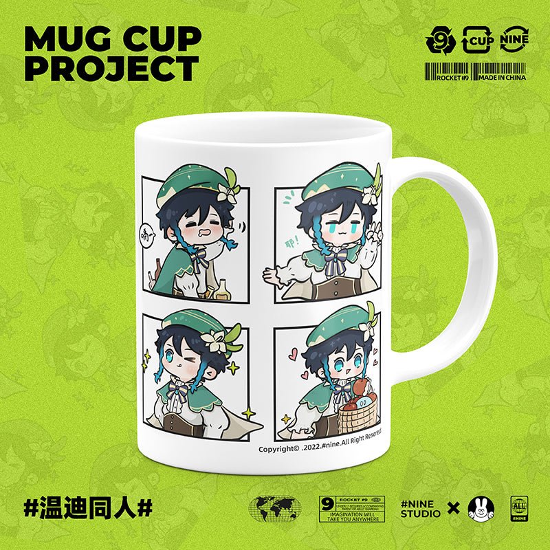 Genshin Impact Comic Style Cute Character Ceramics Mug - Venti (4 Frames) - Teyvat Tavern - Genshin Impact & Honkai Star Rail & 3Z Merch