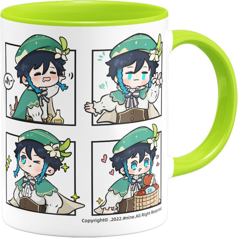 Genshin Impact Comic Style Cute Character Ceramics Mug - Venti (4 Frames) - Teyvat Tavern - Genshin Impact & Honkai Star Rail & 3Z Merch