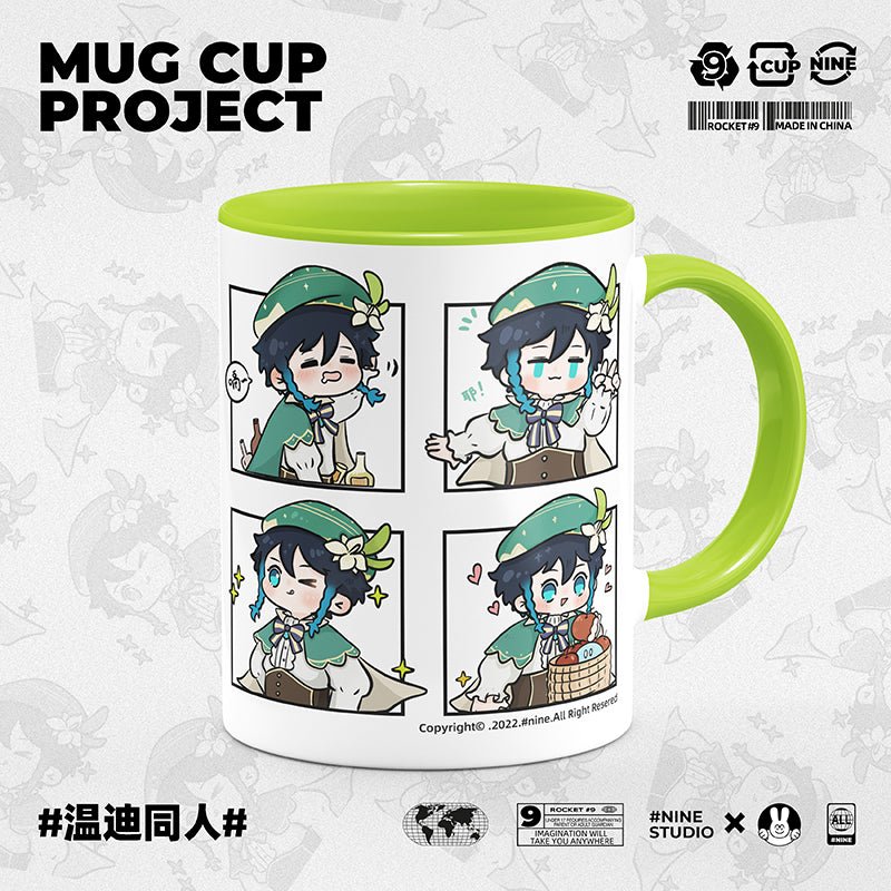 Genshin Impact Comic Style Cute Character Ceramics Mug - Venti (4 Frames) - Teyvat Tavern - Genshin Impact & Honkai Star Rail & 3Z Merch