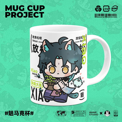 Genshin Impact Comic Style Cute Character Ceramics Mug - Xiao - Teyvat Tavern - Genshin Impact & Honkai Star Rail & 3Z Merch