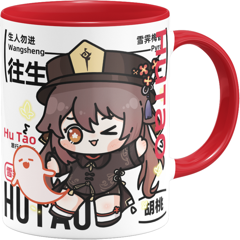 Genshin Impact Comic Style Cute Character Ceramics Mug - Hutao - Teyvat Tavern - Genshin Merch