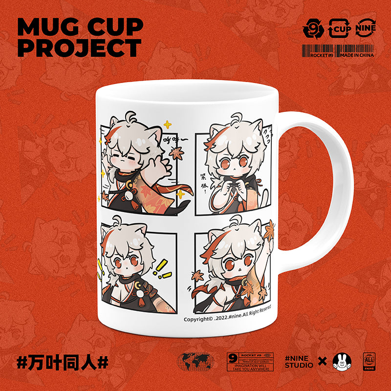 Genshin Impact Comic Style Cute Character Ceramics Mug - Kazuha (4 Frames) - Teyvat Tavern - Genshin Merch