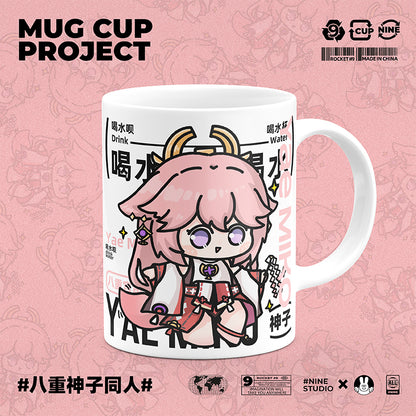 Genshin Impact Comic Style Cute Character Ceramics Mug - Yae Miko - Teyvat Tavern - Genshin Merch