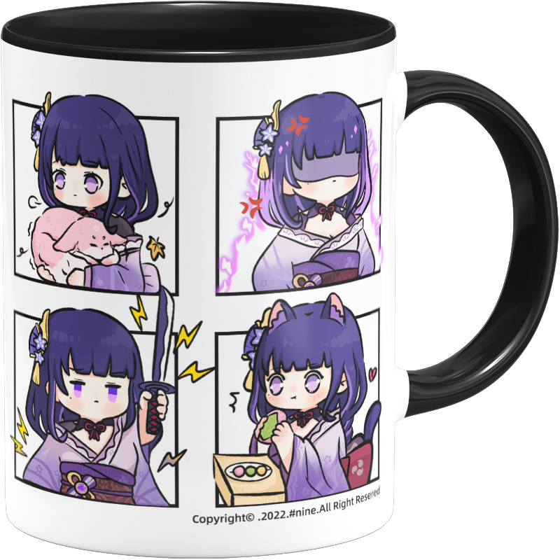 Genshin Impact Comic Style Cute Character Ceramics Mug - Raiden Shogun (4 Frames) - Teyvat Tavern - Genshin Merch