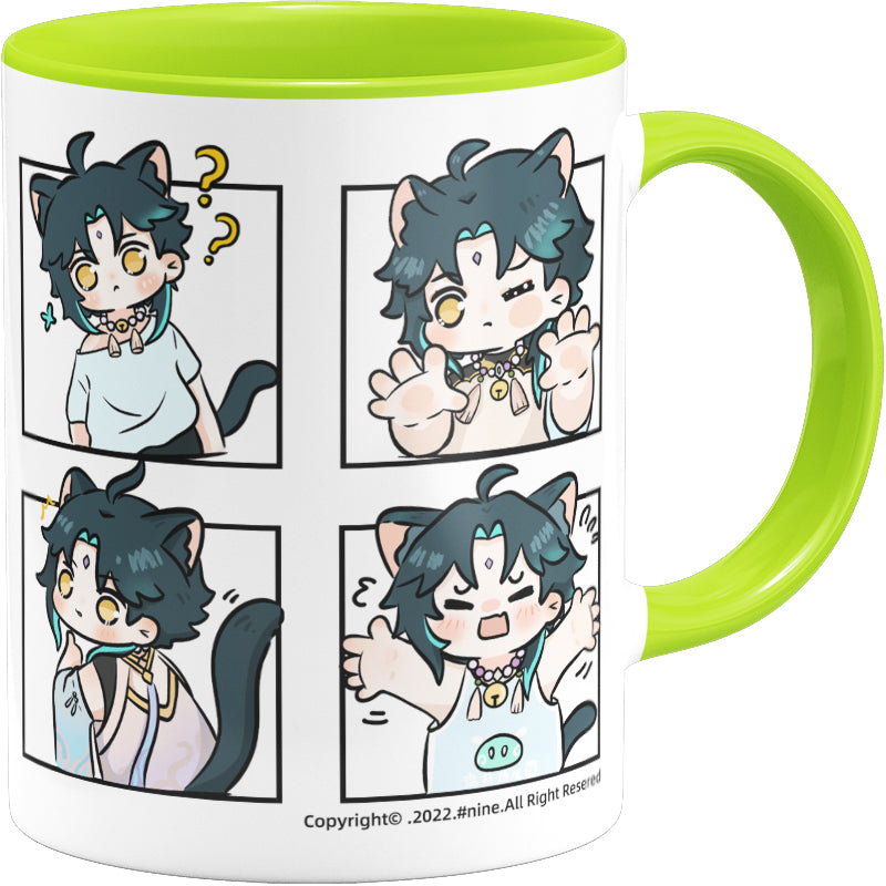 Genshin Impact Comic Style Cute Character Ceramics Mug - Xiao (4 Frames) - Teyvat Tavern - Genshin Merch